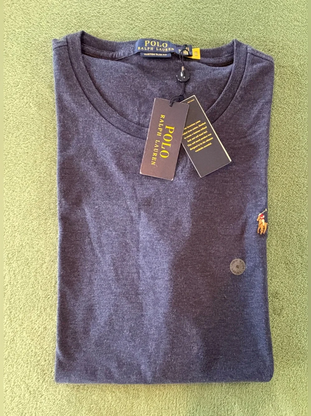 Ralph Lauren Navy Blue Crewneck T-Shirt w/Embroidered Pony, NWT, Size: XL (6518)